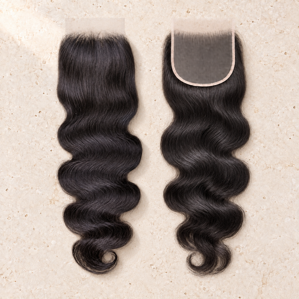 BEKKA Hair raw body-wave lace closure, front and back views
