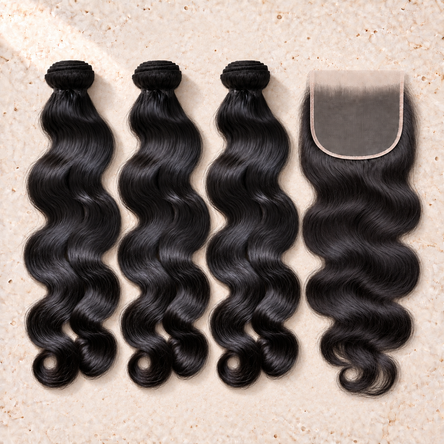 BEKKA Hair Raw Complete set — three Body Wave bundles and 6x6 lace