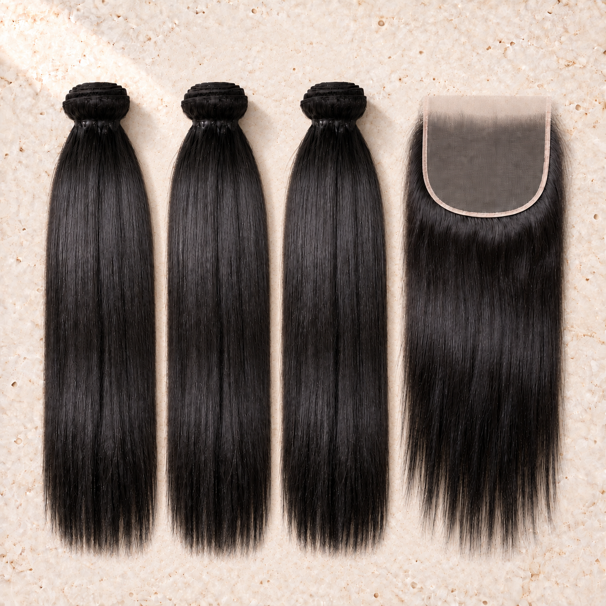 BEKKA Hair Raw Complete set — three Straight bundles and 6x6 lace