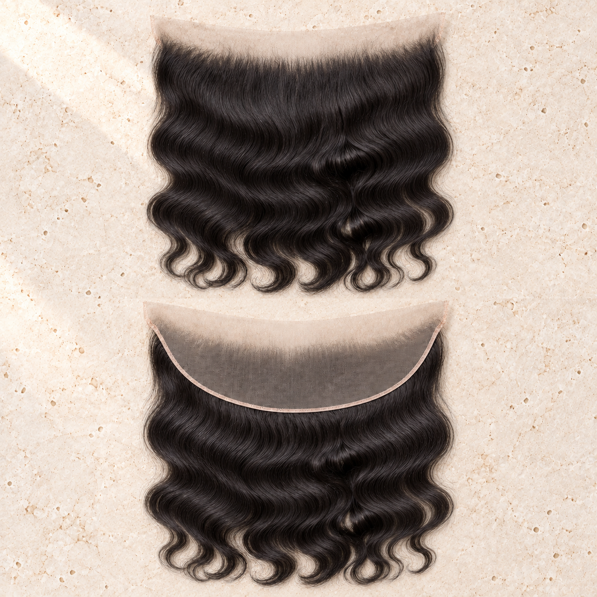BEKKA Hair raw frontal shown from hair side and lace underside