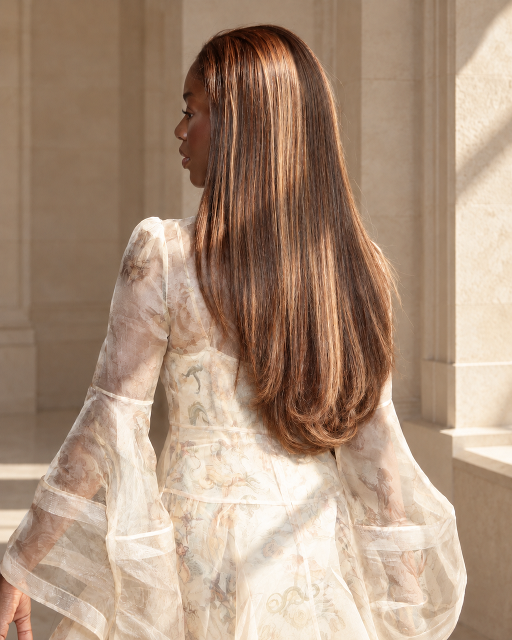 Bespoke Pumpkin Spice Custom Wig, back view showing layers