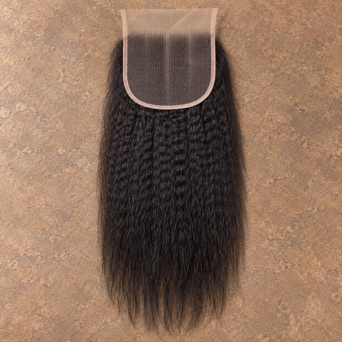 Multi-donor Kinky Straight lace closure on brown stone