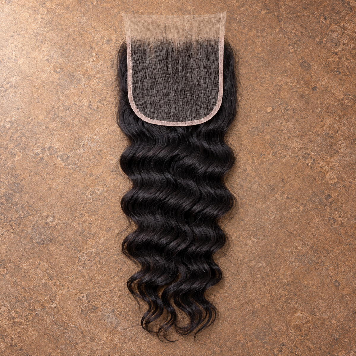Multi-donor Loose Deep Wave lace closure on brown stone
